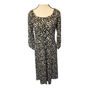 J Jill Dark Cottagecore Ditsy Floral Midi Dress XS Petite Button Front Feminine